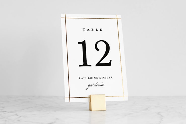 "Brushed Gold Cube" - Place Card Holders in Gold by Minted - With Sign