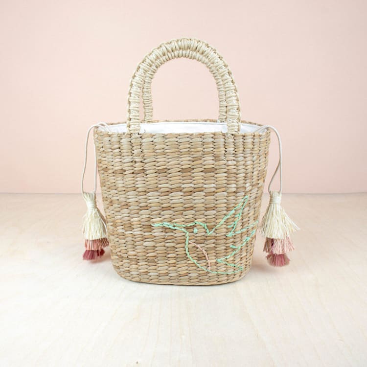 "Mini Tote Bag with Embroidered Hummingbird" - Tote Bag in natural by LIKHA