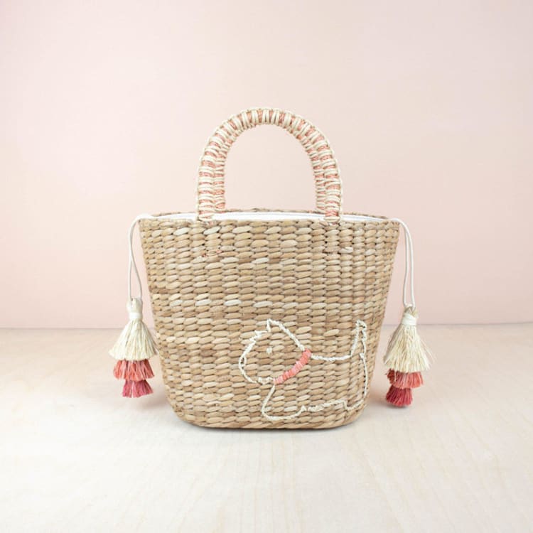 "Mini Tote Bag with Embroidered Westie" - Tote Bag in natural by LIKHA