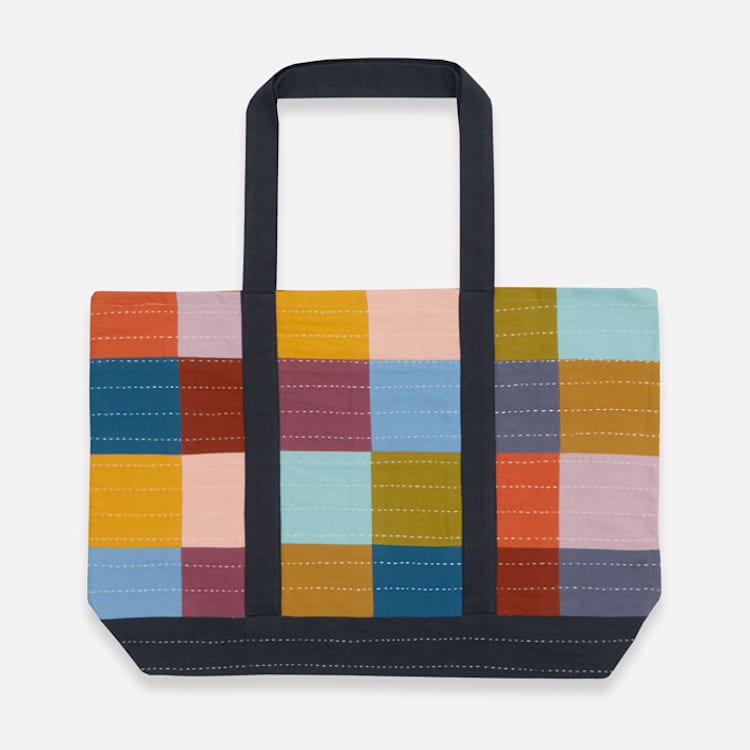 "Checkered Canvas Tote - Mosaic" - Tote Bag in multicolor by Anchal