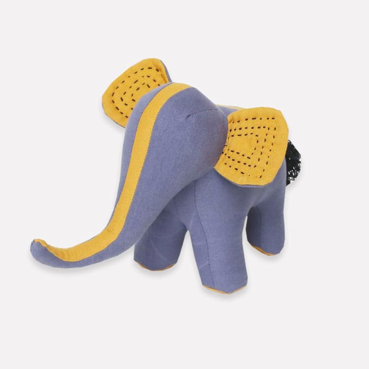 "Handmade Elephant Stuffed Animal - Slate/Mustard" - Toys in blue by Anchal