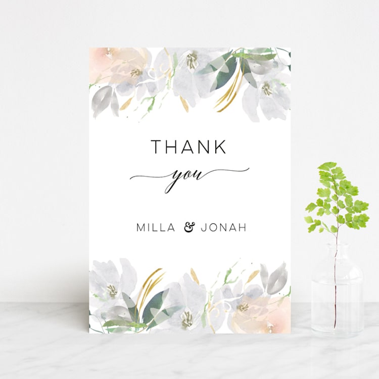 "Grande Botanique" - Wedding Thank You Postcards in Mist by Bonjour Paper - Front