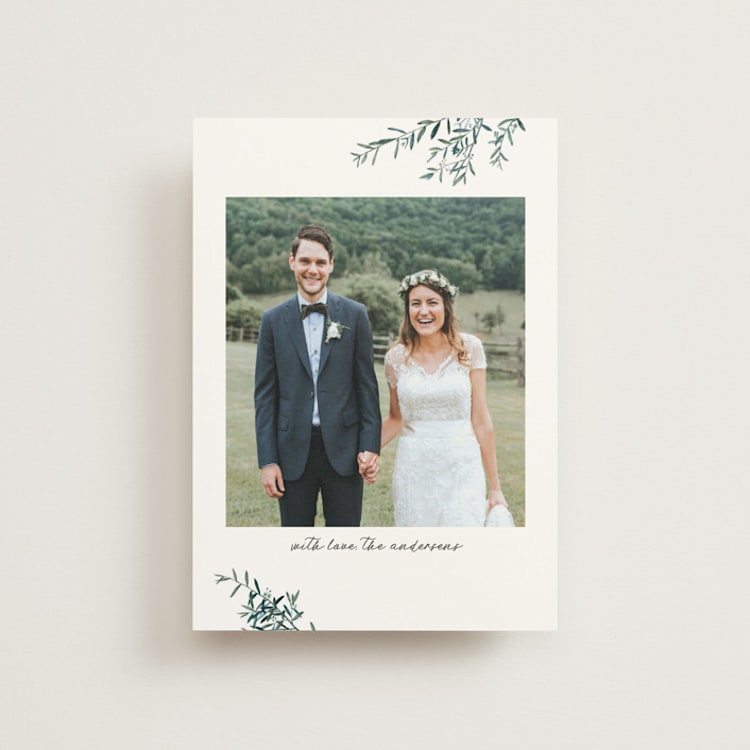 "Fresh Sage" - Wedding Thank You Postcards in Olive by Christie Kelly - Front