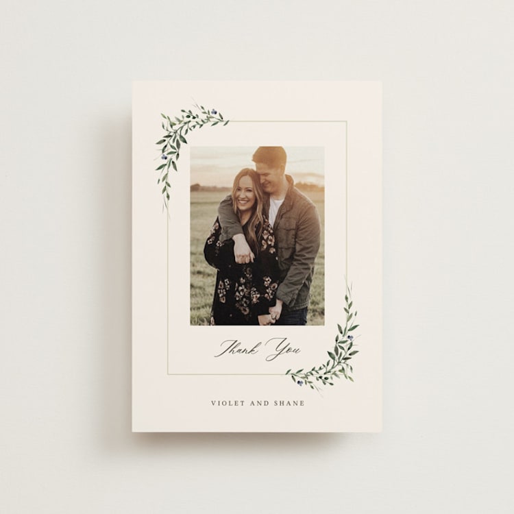 "Green Wreath" - Wedding Thank You Postcards in Champagne by Lori Wemple - Front