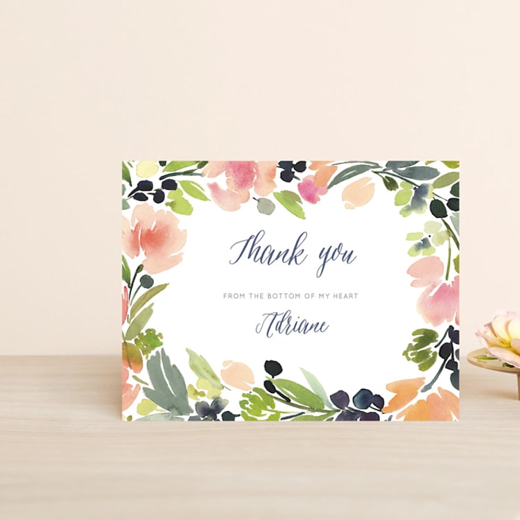 "Watercolor Wreath" - Wedding Thank You Postcards in Grapefruit by Yao Cheng Design - Front