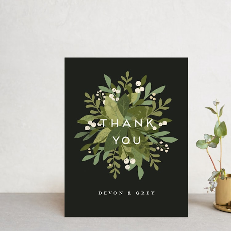 "Laurel of Greens" - Wedding Thank You Postcards in Midnight by Jennifer Wick - Front