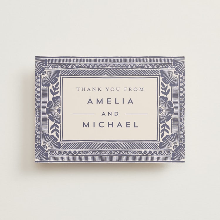 "Block Print Frame" - Wedding Thank You Postcards in Twilight by Katharine Watson - Front
