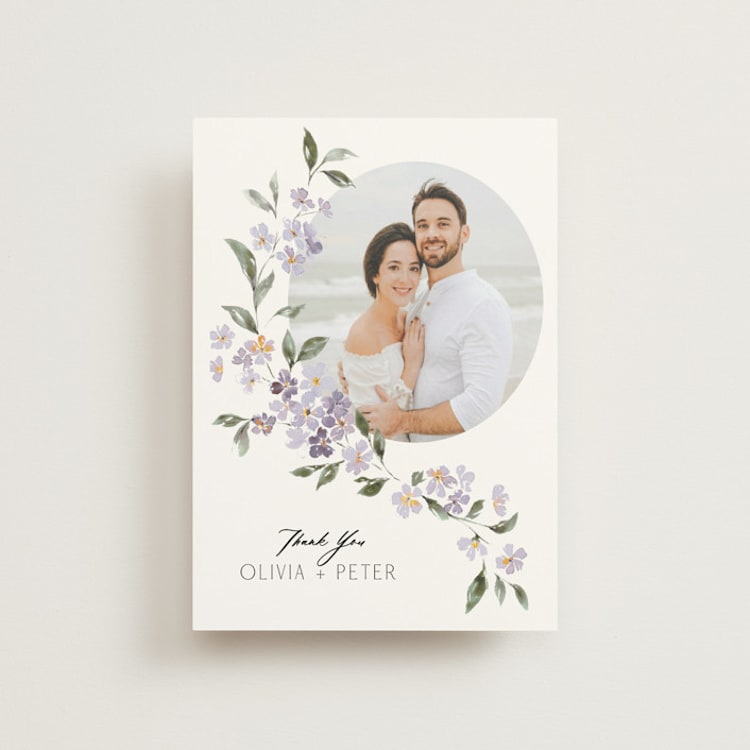 "Sweeping Vine" - Wedding Thank You Postcards in Periwinkle by Itsy Belle Studio - Front