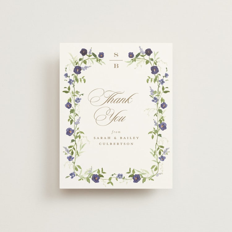 "Wildflower Trellis" - Wedding Thank You Postcards in Iris by Everett Paper Goods - Front