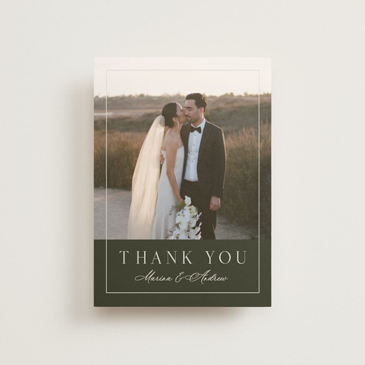 "Refined" - Wedding Thank You Postcards in Deep Olive by Nicole Walsh - Front