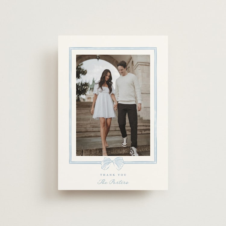"Bow Frame" - Wedding Thank You Postcards in Lagoon by Leah Bisch - Front