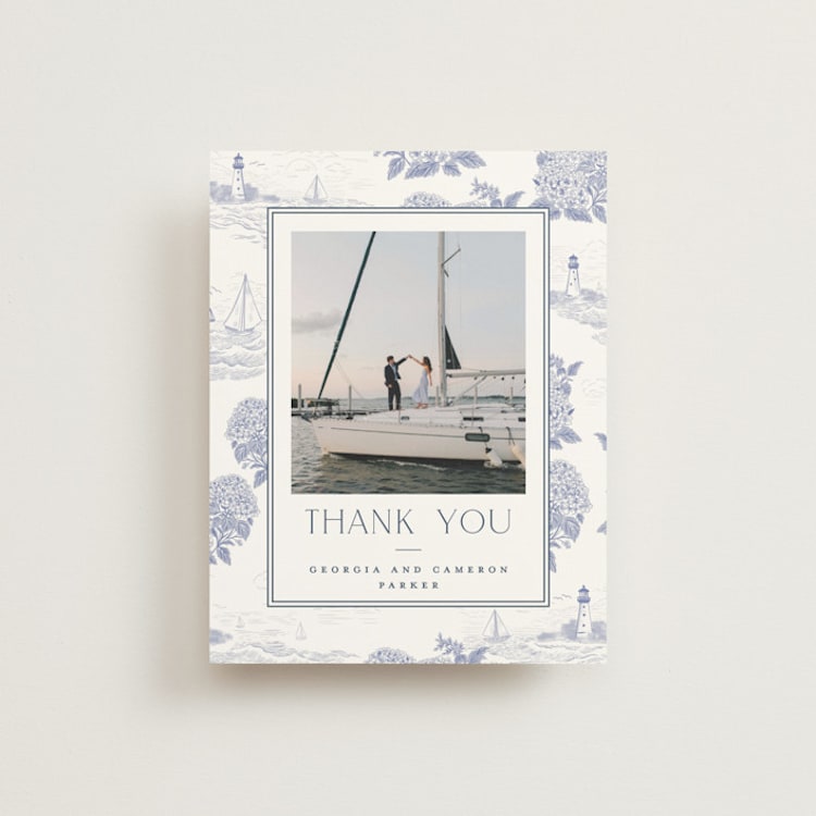 "Coastal Toile" - Wedding Thank You Postcards in Periwinkle by Jenna Holcomb - Front