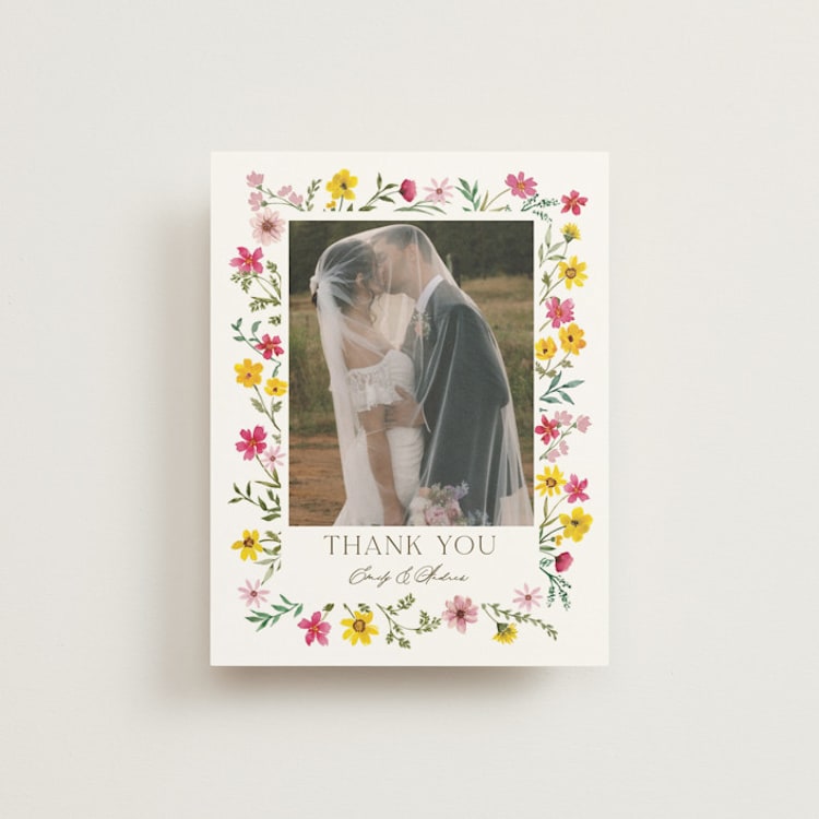 "Wildflower wreath" - Wedding Thank You Postcards in Peony by Yaling Hou Suzuki - Front