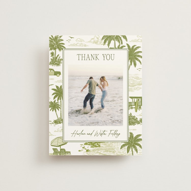 "BeachToile" - Wedding Thank You Postcards in Palm by Jenna Holcomb - Front