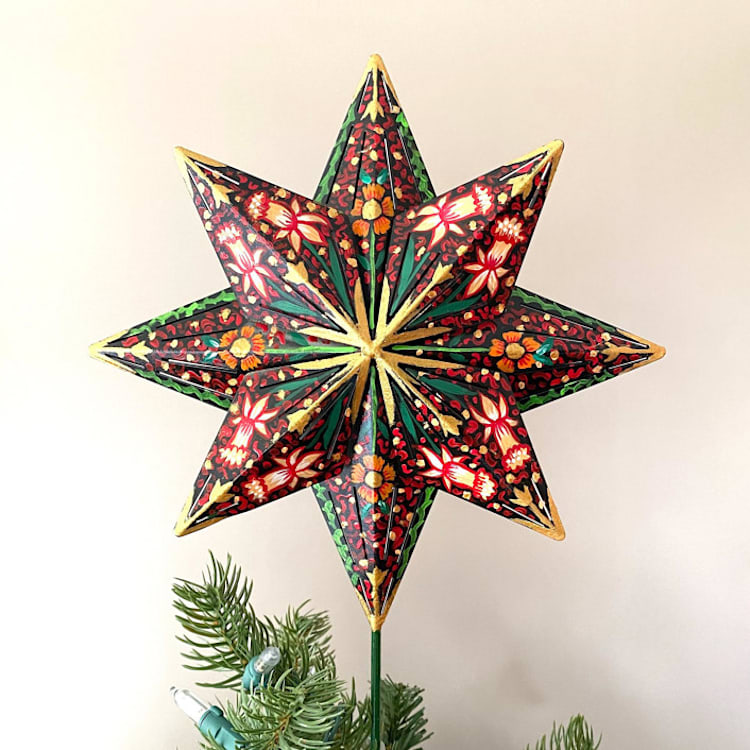 "Red and Green Honeysuckle Topper" - Tree Toppers in multicolor by Emily Morris