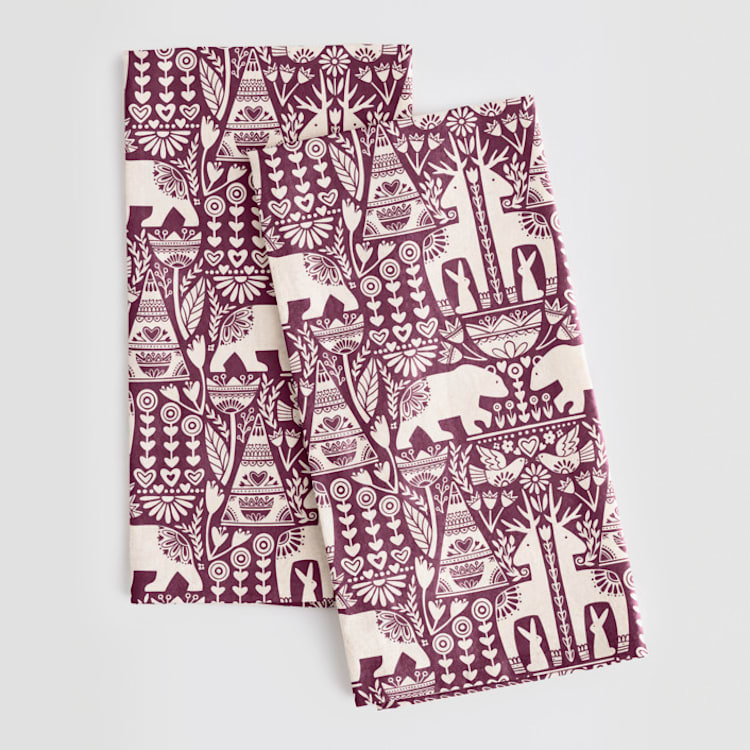 "Scandi Fauna" - Tea Towel in Peppermint by Jessie Steury - Tea Towel Pair
