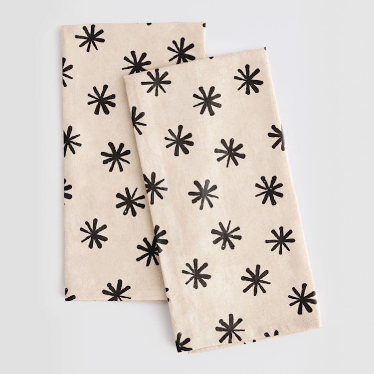 "Painted Star Bursts" - Tea Towel in Ink by Kelly Watkins - Tea Towel Pair