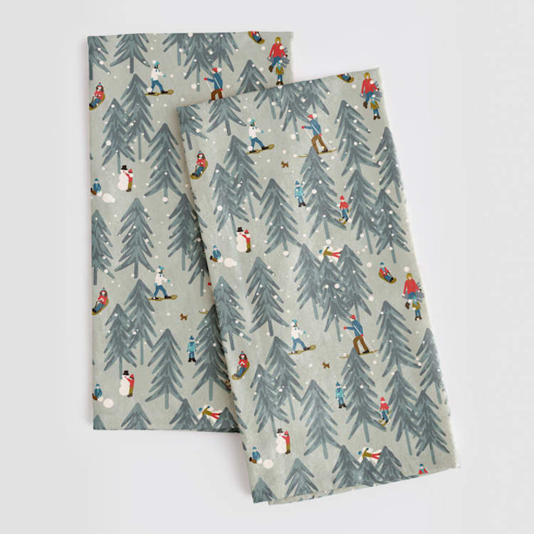 "Winter Play" - Tea Towel in Forest by Meggy Masters - Tea Towel Pair