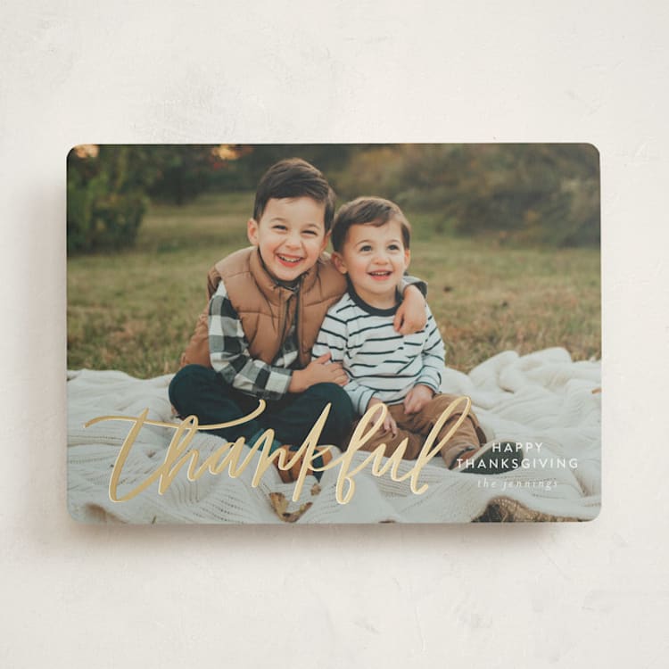 "Lettered Thankful" - Thanksgiving Cards in Snow by Itsy Belle Studio - Front
