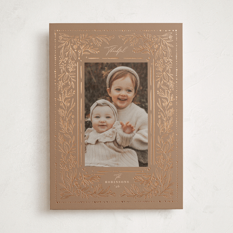 "Vintage Dot Botanical" - Thanksgiving Cards in Mocha by Hannah Williams - Front
