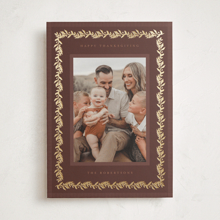 "Gilded Autumn Greenery" - Thanksgiving Cards in Pecan by Jenna Holcomb - Front