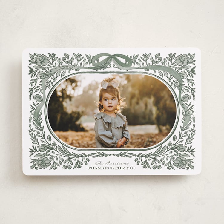 "Autumn Greenery Frame" - Thanksgiving Cards in Sage by Jenna Holcomb - Front