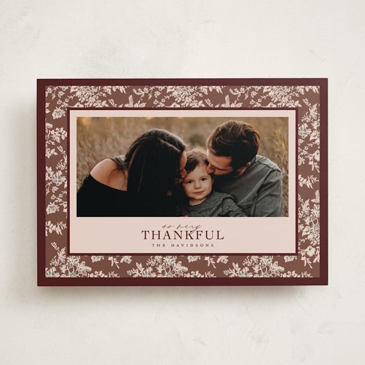 "Merry Floral Toile" - Thanksgiving Cards in Cocoa by Jenna Holcomb - Front