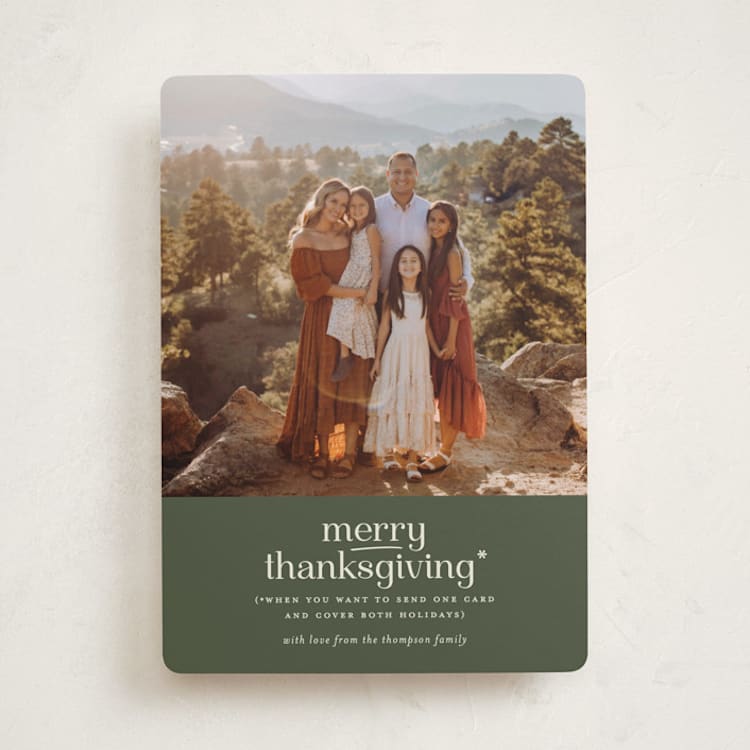 "Merry Thanksgiving" - Thanksgiving Cards in Spruce by Louise Kay - Front
