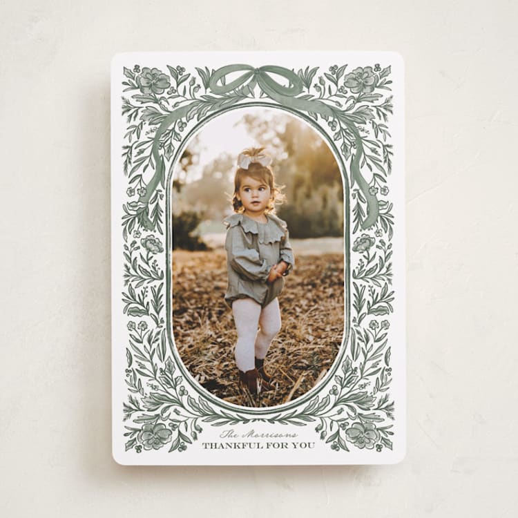 "Autumn Greenery Frame" - Thanksgiving Cards in Sage by Jenna Holcomb - Front