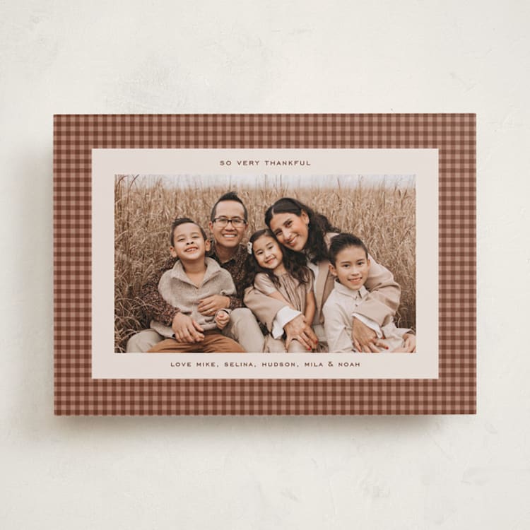 "Thankful Gingham" - Thanksgiving Cards in Pecan by Kelly Watkins - Front