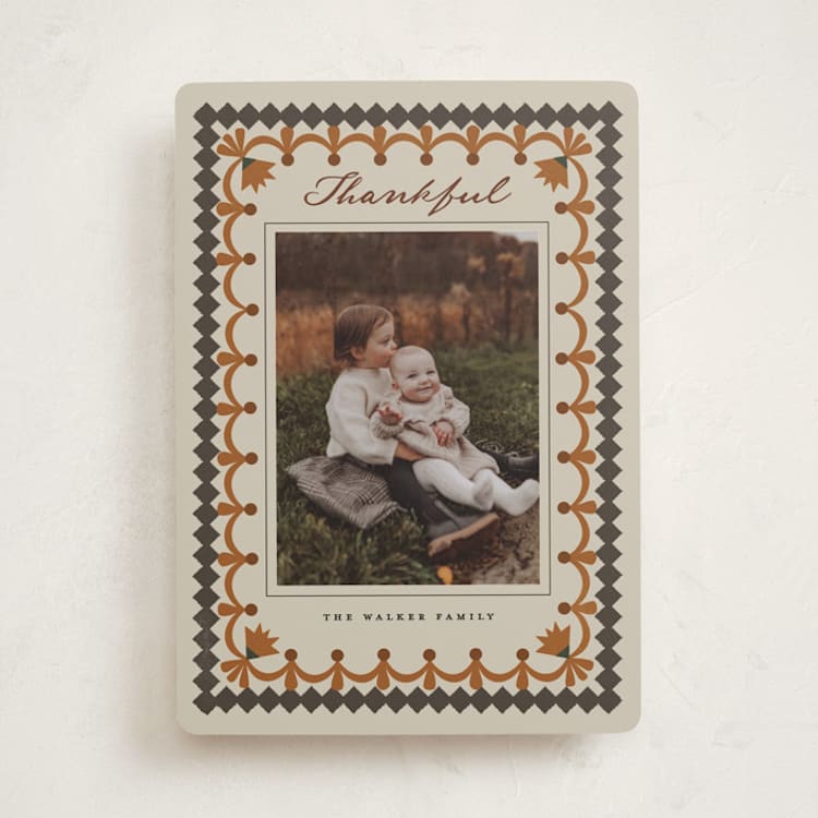 "Vintage folk border" - Thanksgiving Cards in Pumpkin by Maja Cunningham - Front