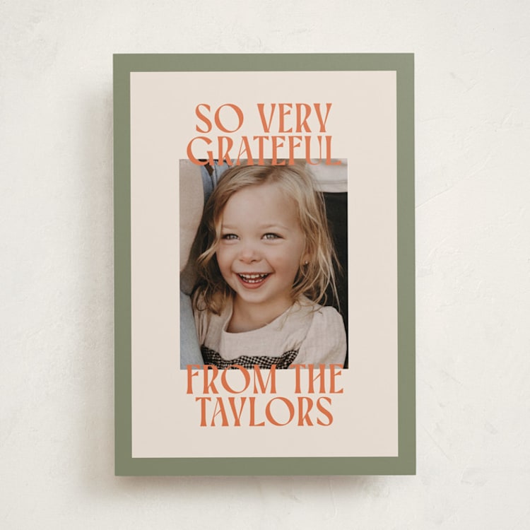 "Cheerful Stack" - Thanksgiving Cards in Sage by Ekko Studio - Front