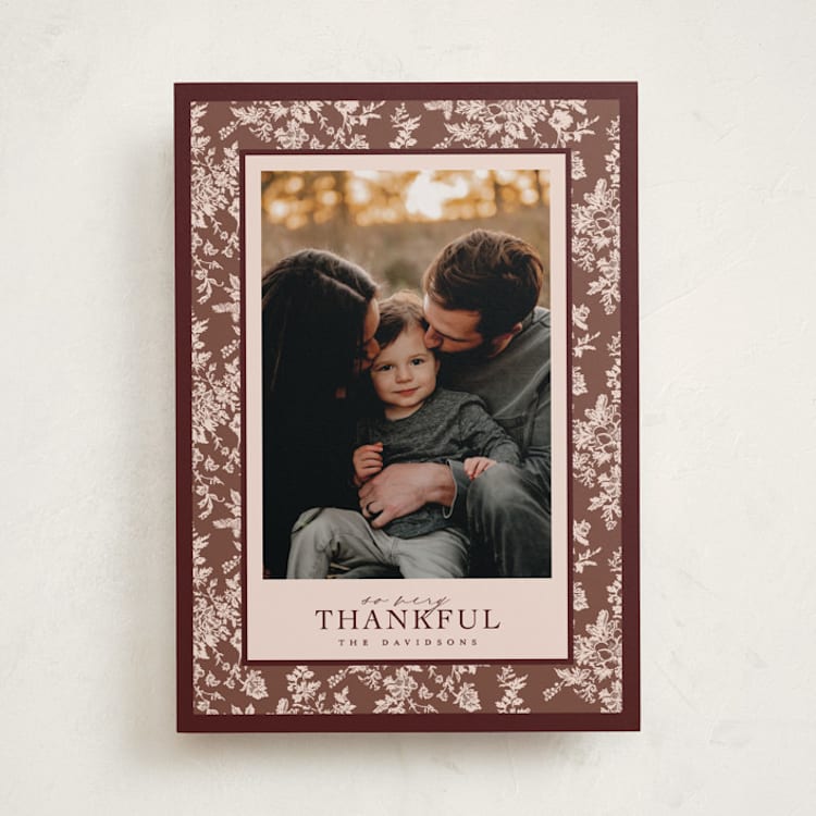 "Merry Floral Toile" - Thanksgiving Cards in Cocoa by Jenna Holcomb - Front