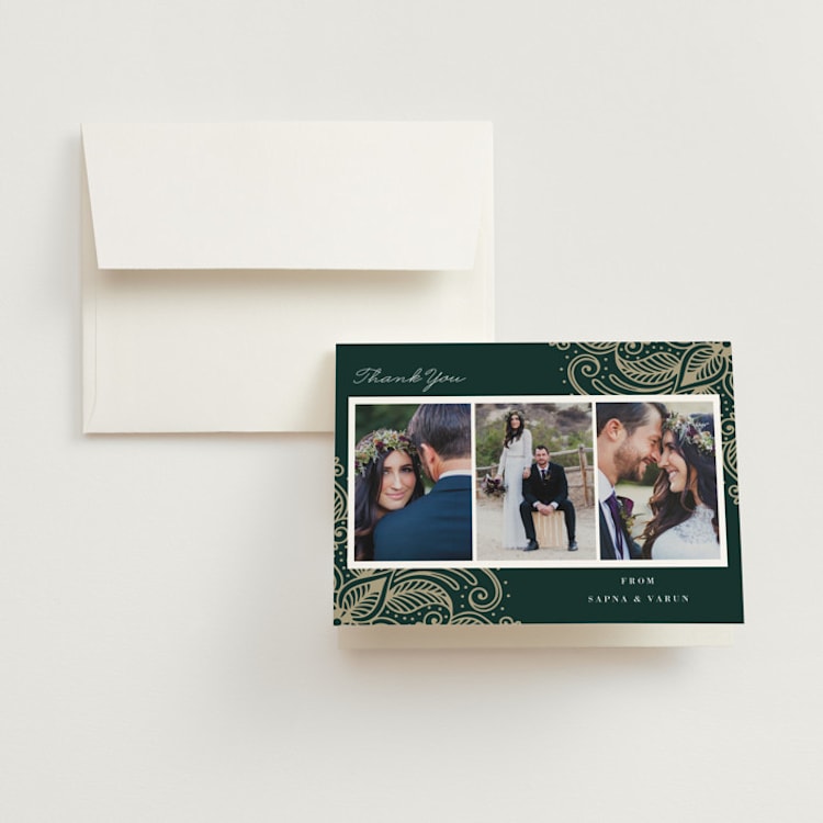 "Engraved Paisley" - Folded Wedding Thank You Cards in Cardamom by Oma N. Ramkhelawan - Front
