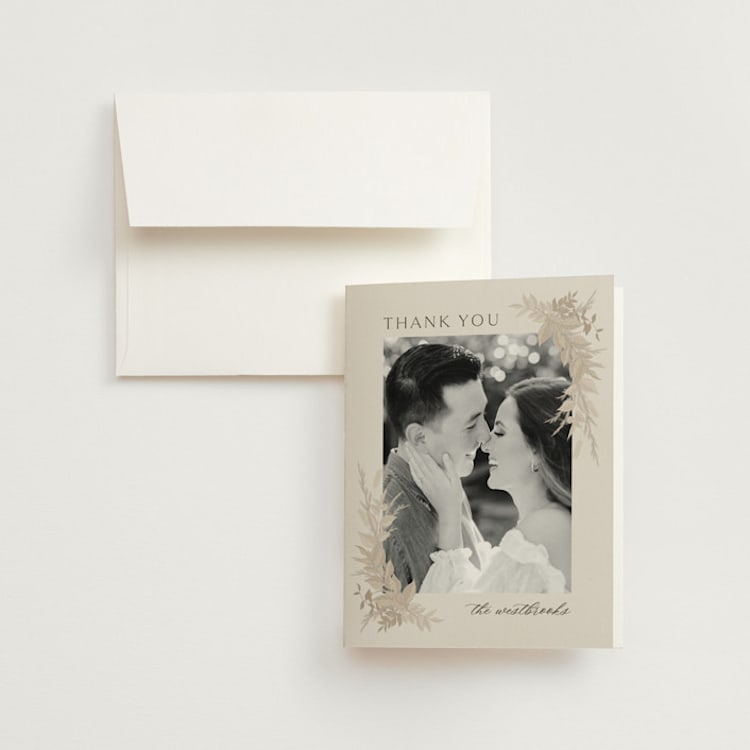 "Preserved Fall Botanicals" - Folded Wedding Thank You Cards in Linen by Erin Deegan - Front