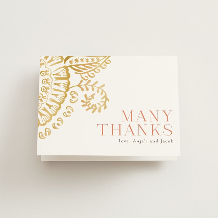 "Modern Mehndi" - Folded Wedding Thank You Cards in Gold by Laura Condouris - Front
