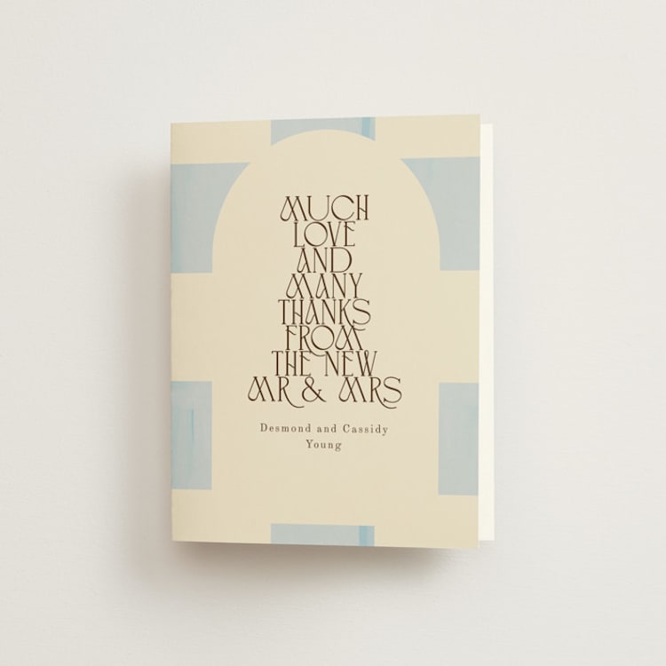 "Checker Wash" - Folded Wedding Thank You Cards in Ivory by Baumbirdy - Front