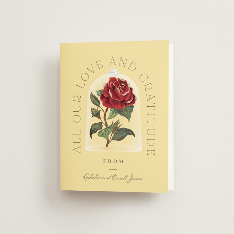 "Enchanted Rose from Disney's Beauty & The Beast" - Folded Wedding Thank You Cards in Mimosa by Leah Bisch - Front