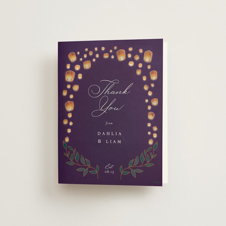 "Disney's Tangled Lanterns" - Folded Wedding Thank You Cards in Twilight by Simona Camp - Front