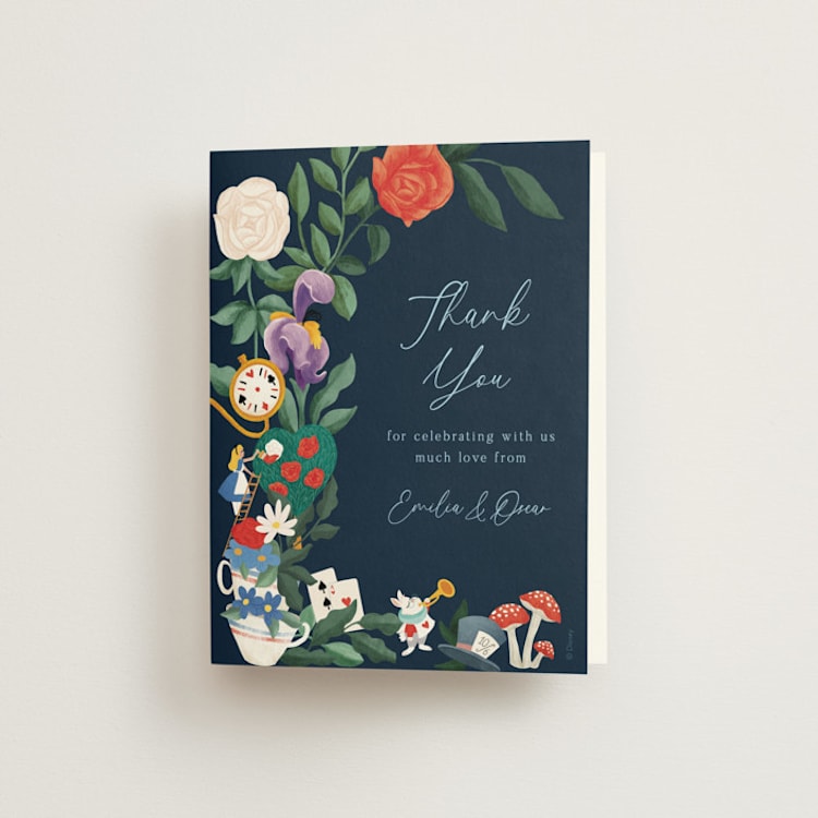 "Disney's Alice In Wonderland Garden Tea Party" - Folded Wedding Thank You Cards in Evening by Elly - Front