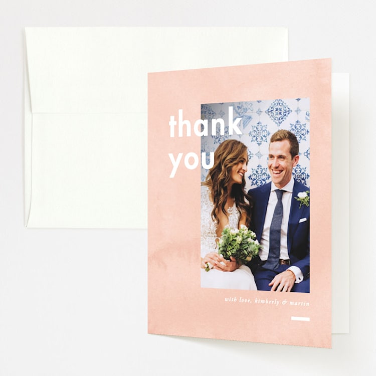 "Contemporary" - Folded Wedding Thank You Cards in Peony by Liz Conley - Front