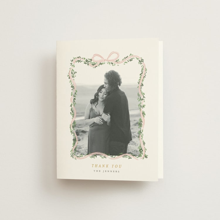 "Ribbonly Frame" - Folded Wedding Thank You Cards in Blush by Itsy Belle Studio - Front