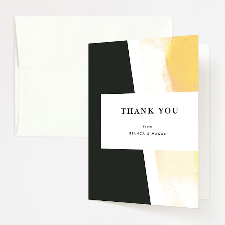 "Upper Block" - Folded Wedding Thank You Cards in Daisy by Lea Velasquez - Front