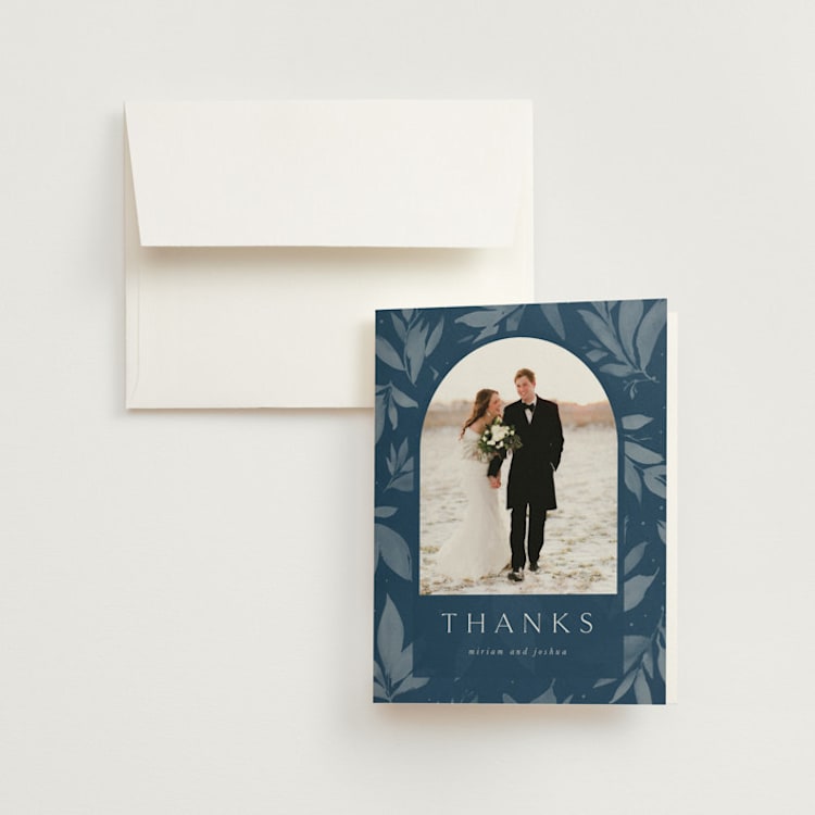 "Linen" - Folded Wedding Thank You Cards in Midnight by Ashley Rosenbaum - Front