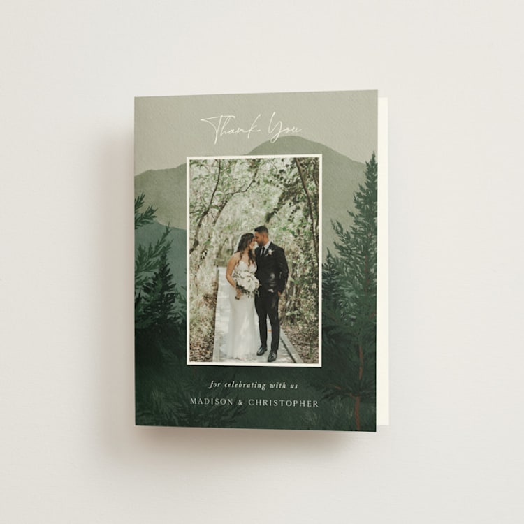 "The Forest" - Folded Wedding Thank You Cards in Jade by Elly - Front