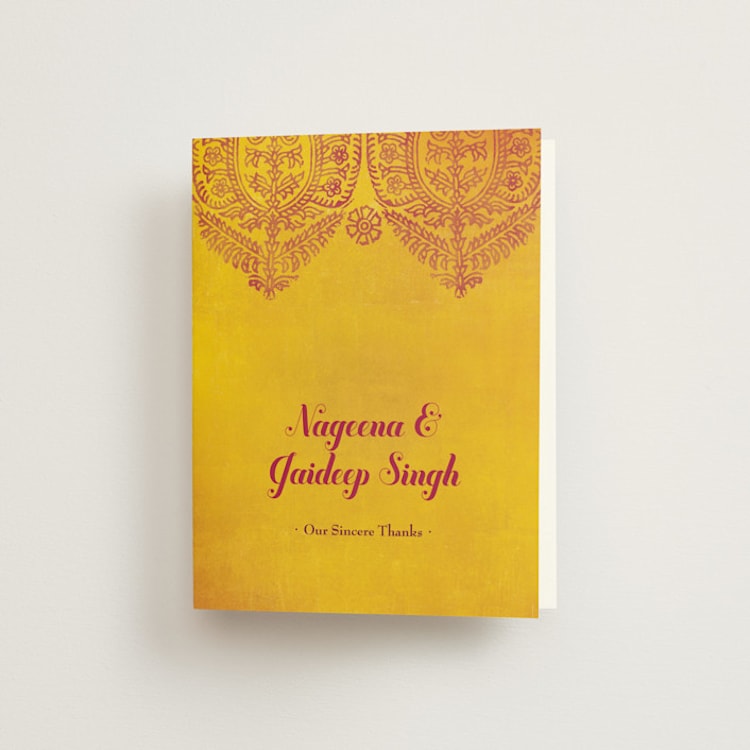"Anand Karaj" - Folded Wedding Thank You Cards in Coral by Ann Gardner - Front