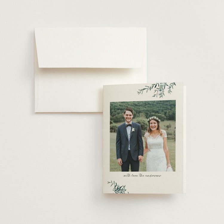 "Fresh Sage" - Folded Wedding Thank You Cards in Olive by Christie Kelly - Front