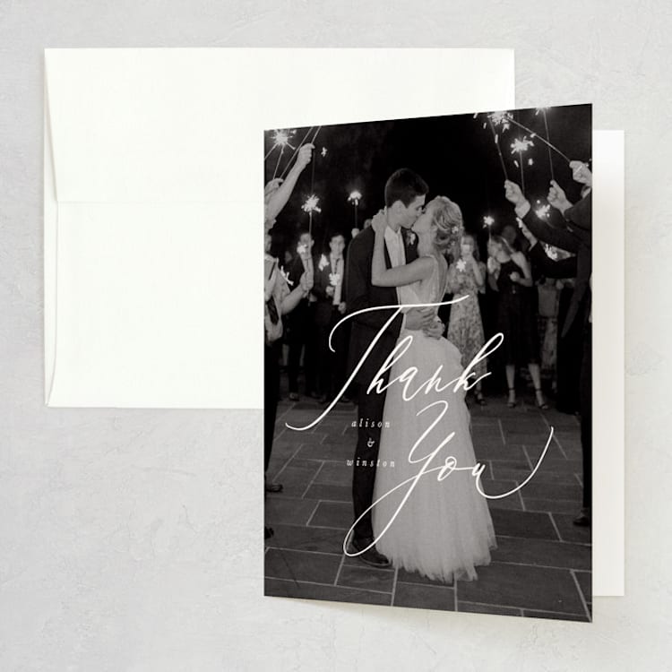 "Timeless" - Folded Wedding Thank You Cards in Taupe by Leah Bisch - Front