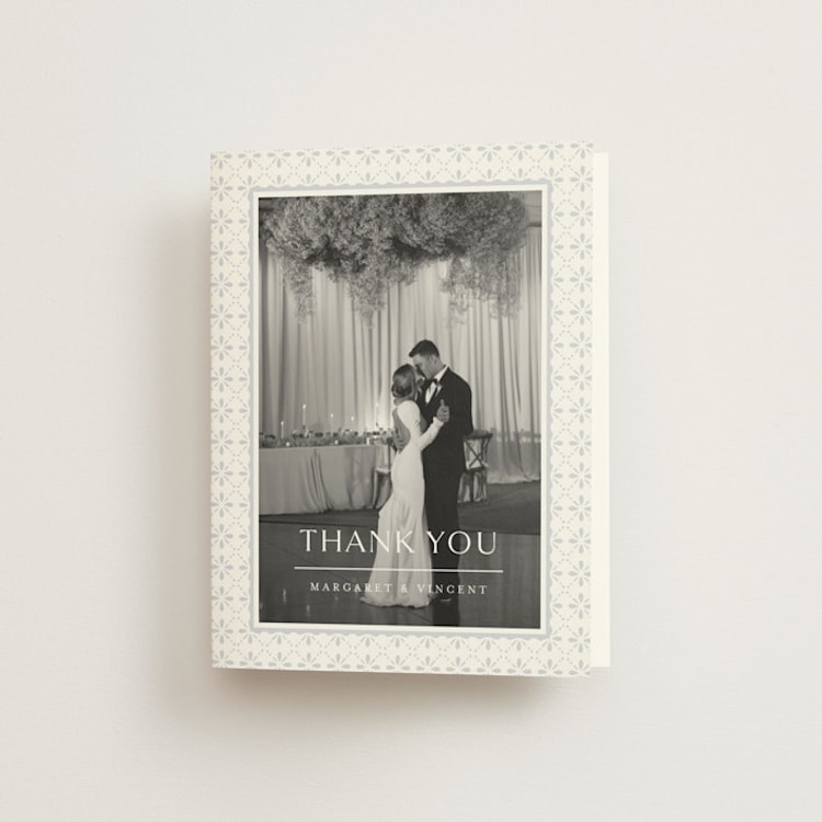 "Coastal Charm" - Folded Wedding Thank You Cards in Dusty Blue by Jennifer Postorino - Front