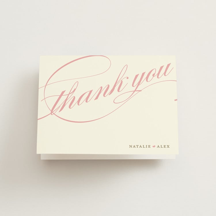 "Winter Flourish" - Folded Wedding Thank You Cards in Petal Pink by Annie Clark - Front